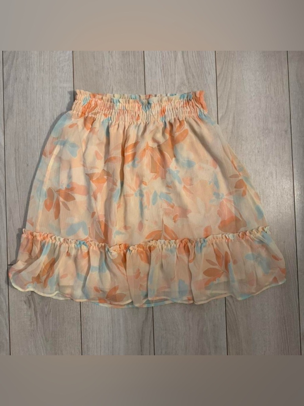 LC Lauren Conrad Peach Floral Ruffle A-Line Skirt